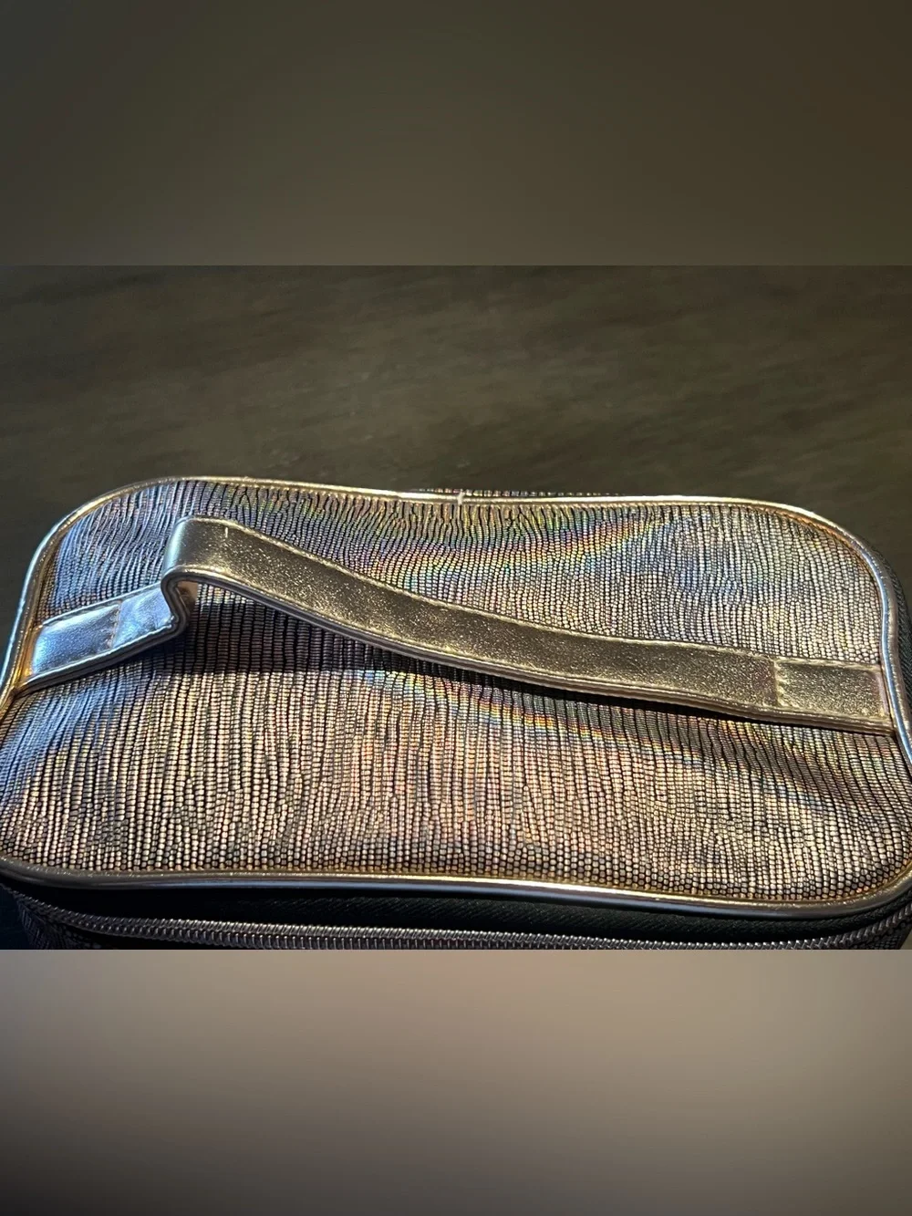 Boxy charm Textured Metallic Toiletry Bag - Rose Gold